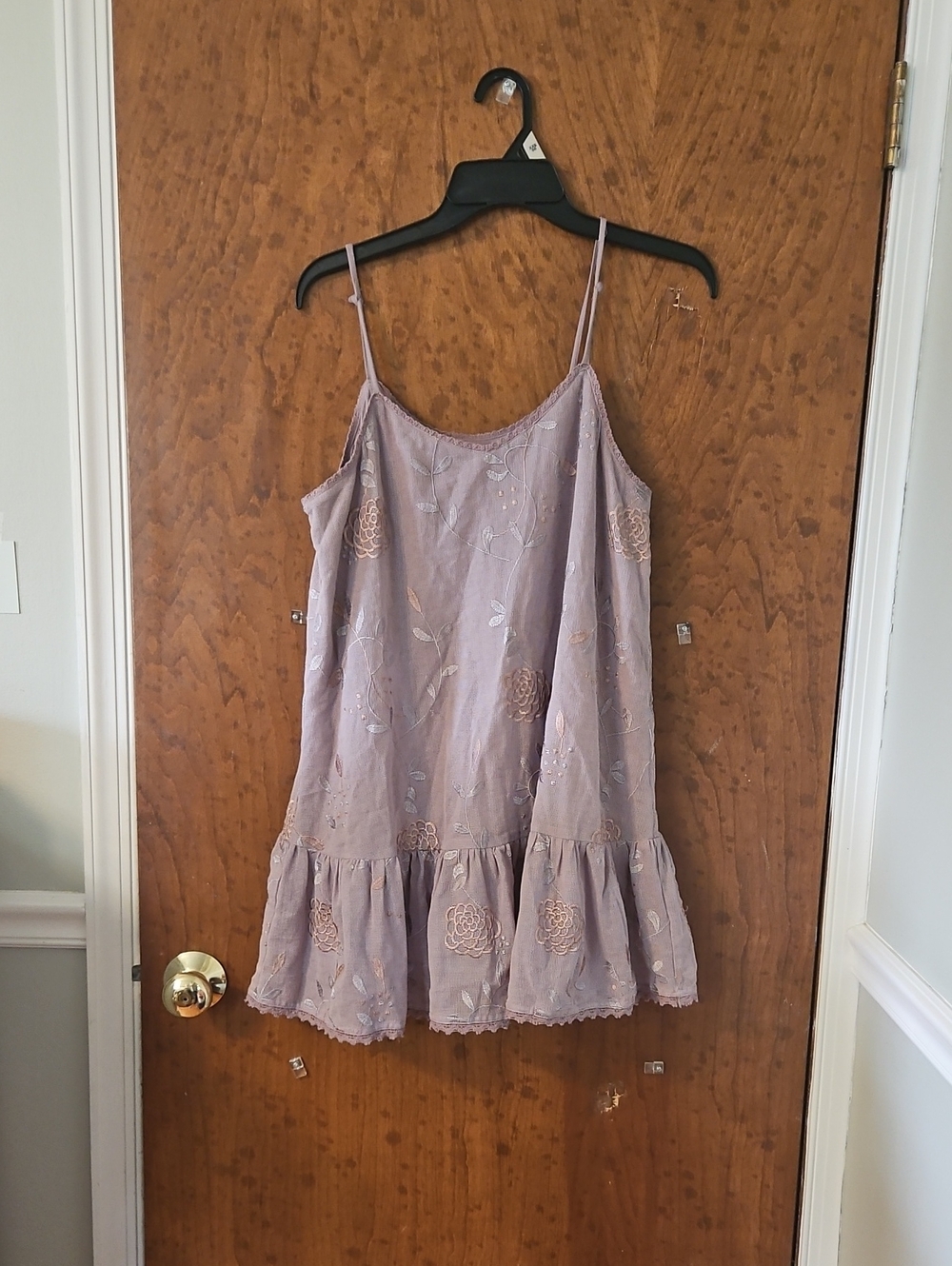 Lavish Dusty Lavender Floral Embroidered Spaghetti Strap Dress